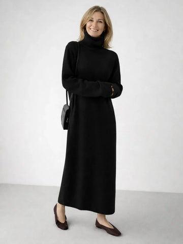 Imogen | Women's Comfortable Relaxed Roll Neck Knitted Maxi Dress
